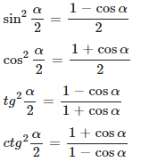 Формулы половинного угла
