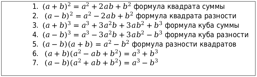 Формулы сокращенного умножения 1