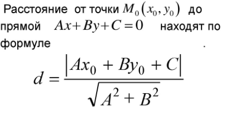 Формула нахождения расстояния от точки до прямой