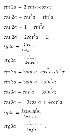 Формулы кратности значения угла